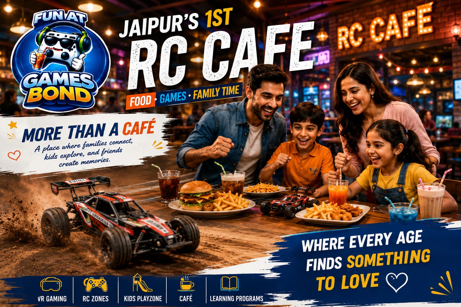 GAMES BOND RC Cafe with food, games, kids playzone, cafe, and learning programs for families