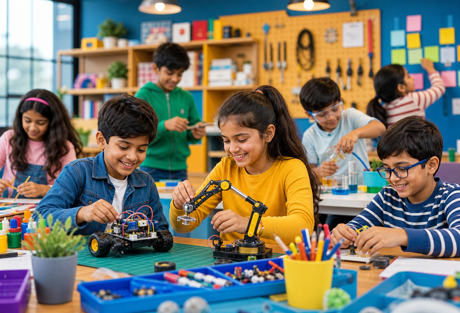 Children taking part in vacation workshops and hands-on crash courses
