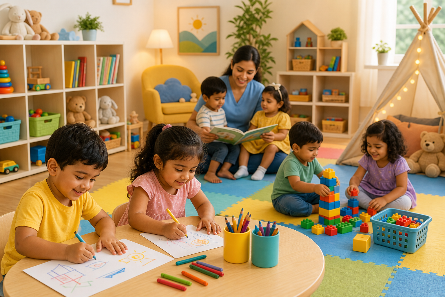 Safe and caring creche space with supervised play and learning